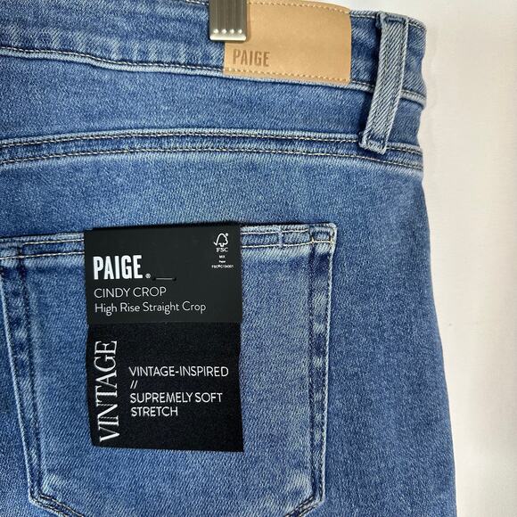 NWT Paige Vintage Cindy Crop High Rise Straight Jeans 34 Seawater Wash Raw Hem‎ - Picture 5 of 11